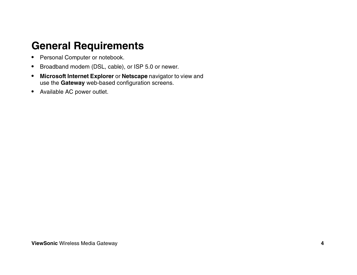 General requirements | VIEWSONIC Wireless Media Gateway WMG80 User Manual | Page 10 / 105