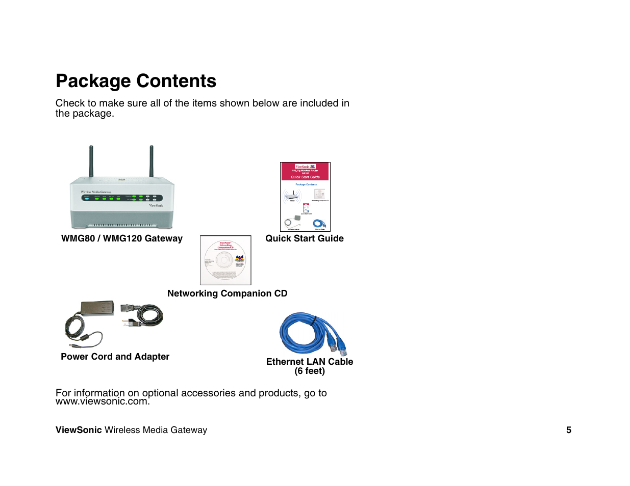 Package contents | VIEWSONIC Wireless Media Gateway WMG80 User Manual | Page 11 / 105