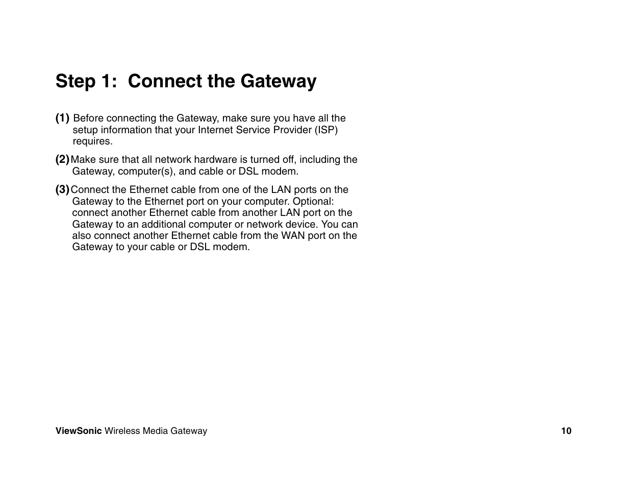 Step 1: connect the gateway | VIEWSONIC Wireless Media Gateway WMG80 User Manual | Page 16 / 105
