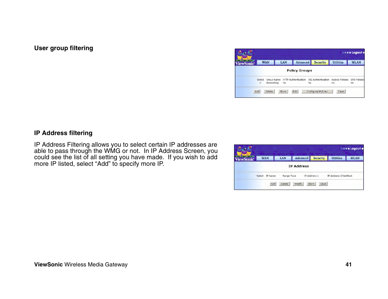 VIEWSONIC Wireless Media Gateway WMG80 User Manual | Page 47 / 105