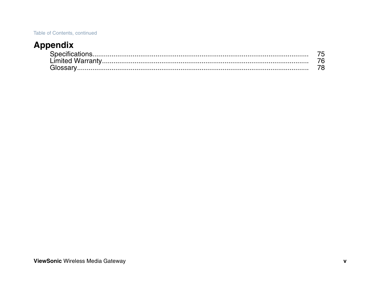 Appendix | VIEWSONIC Wireless Media Gateway WMG80 User Manual | Page 6 / 105