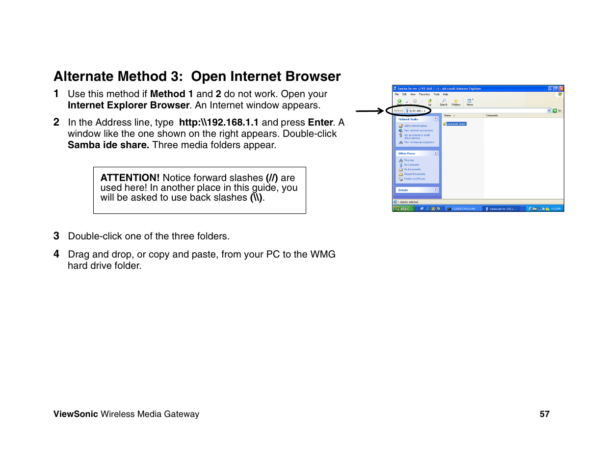 Alternate method 3: open internet browser | VIEWSONIC Wireless Media Gateway WMG80 User Manual | Page 63 / 105