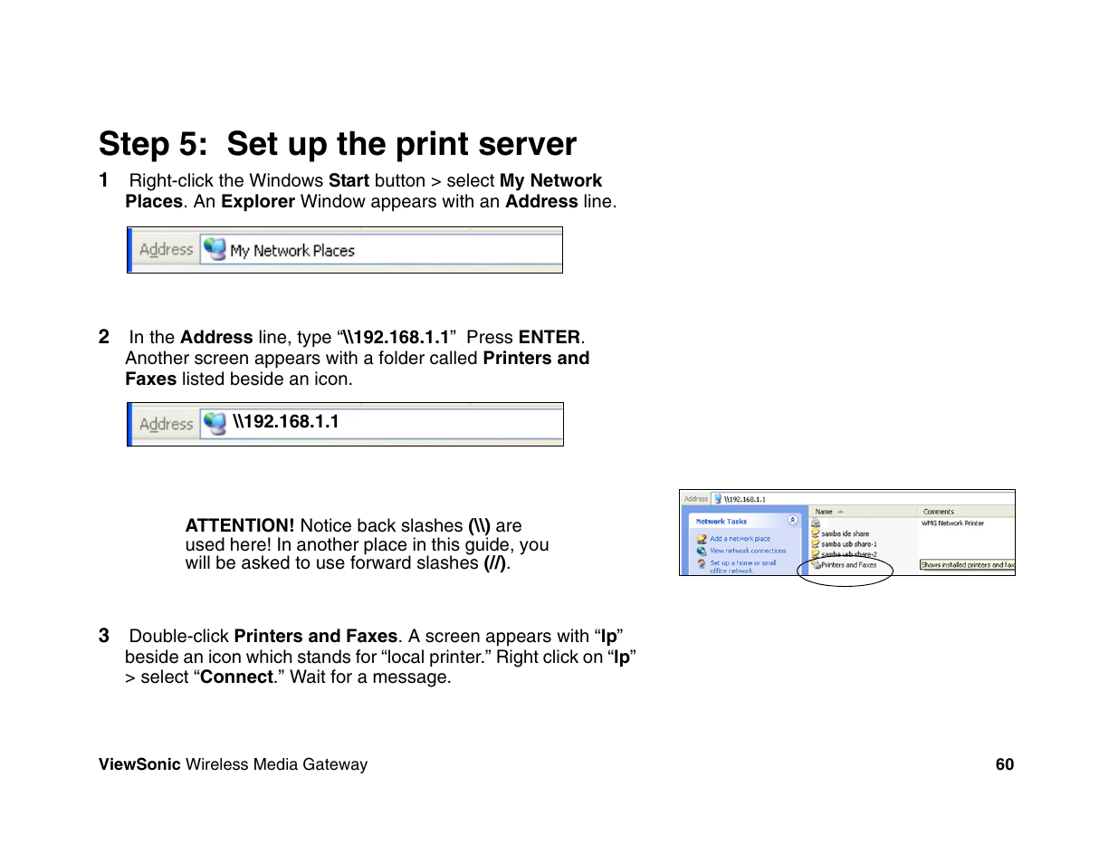 Step 5: set up the print server | VIEWSONIC Wireless Media Gateway WMG80 User Manual | Page 66 / 105