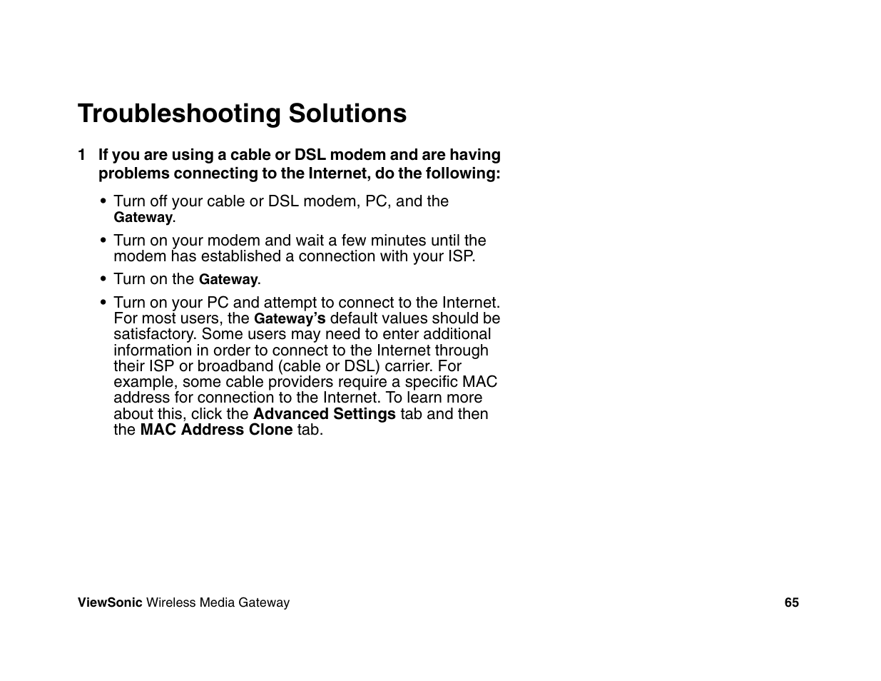 Troubleshooting solutions | VIEWSONIC Wireless Media Gateway WMG80 User Manual | Page 71 / 105