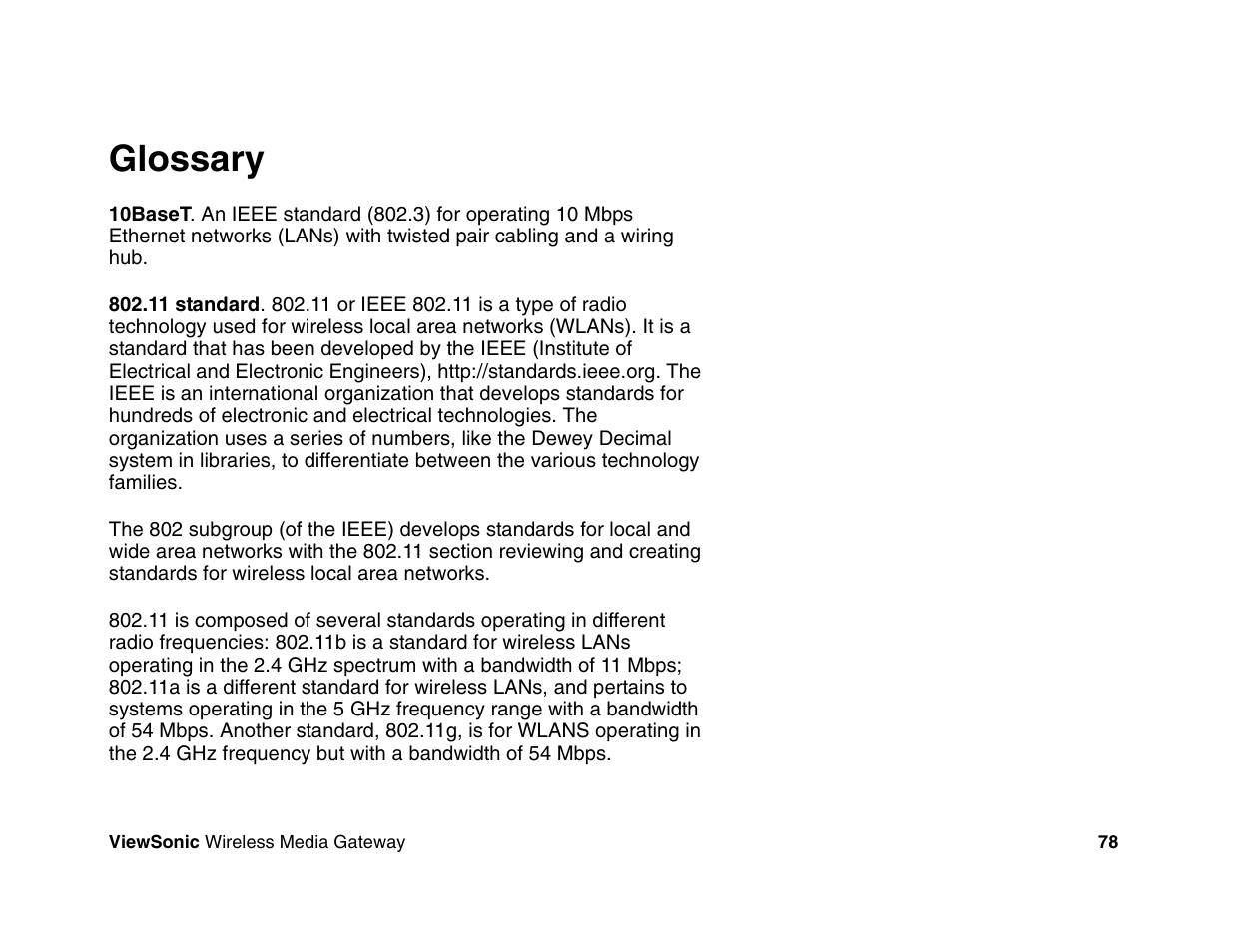 Glossary | VIEWSONIC Wireless Media Gateway WMG80 User Manual | Page 84 / 105