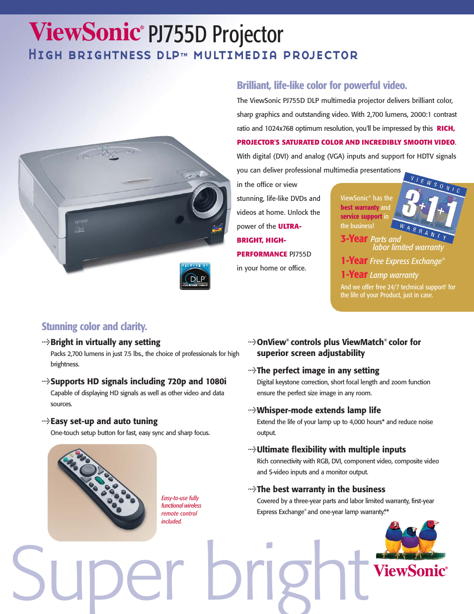 VIEWSONIC DLP PJ755D User Manual | 2 pages