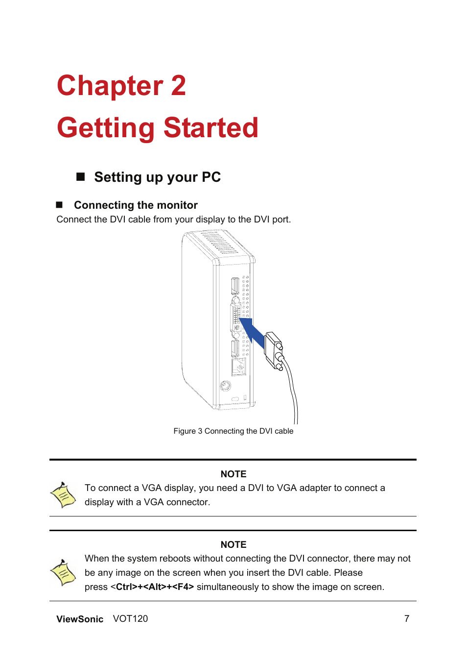 Chapter 2 getting started, Setting up your pc | VIEWSONIC VOT120 User Manual | Page 15 / 38