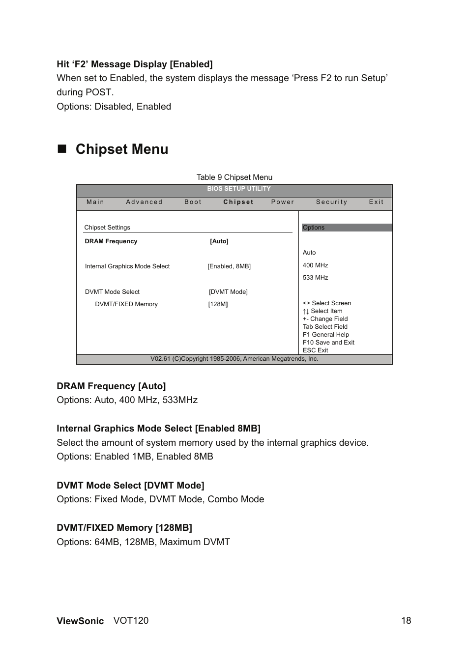 Chipset menu | VIEWSONIC VOT120 User Manual | Page 26 / 38