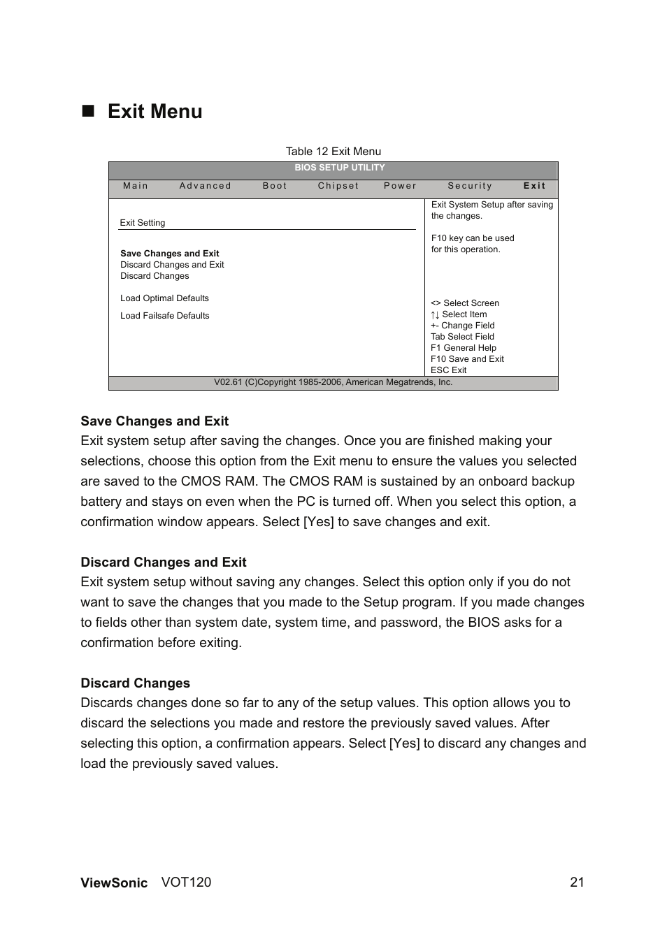 Exit menu | VIEWSONIC VOT120 User Manual | Page 29 / 38