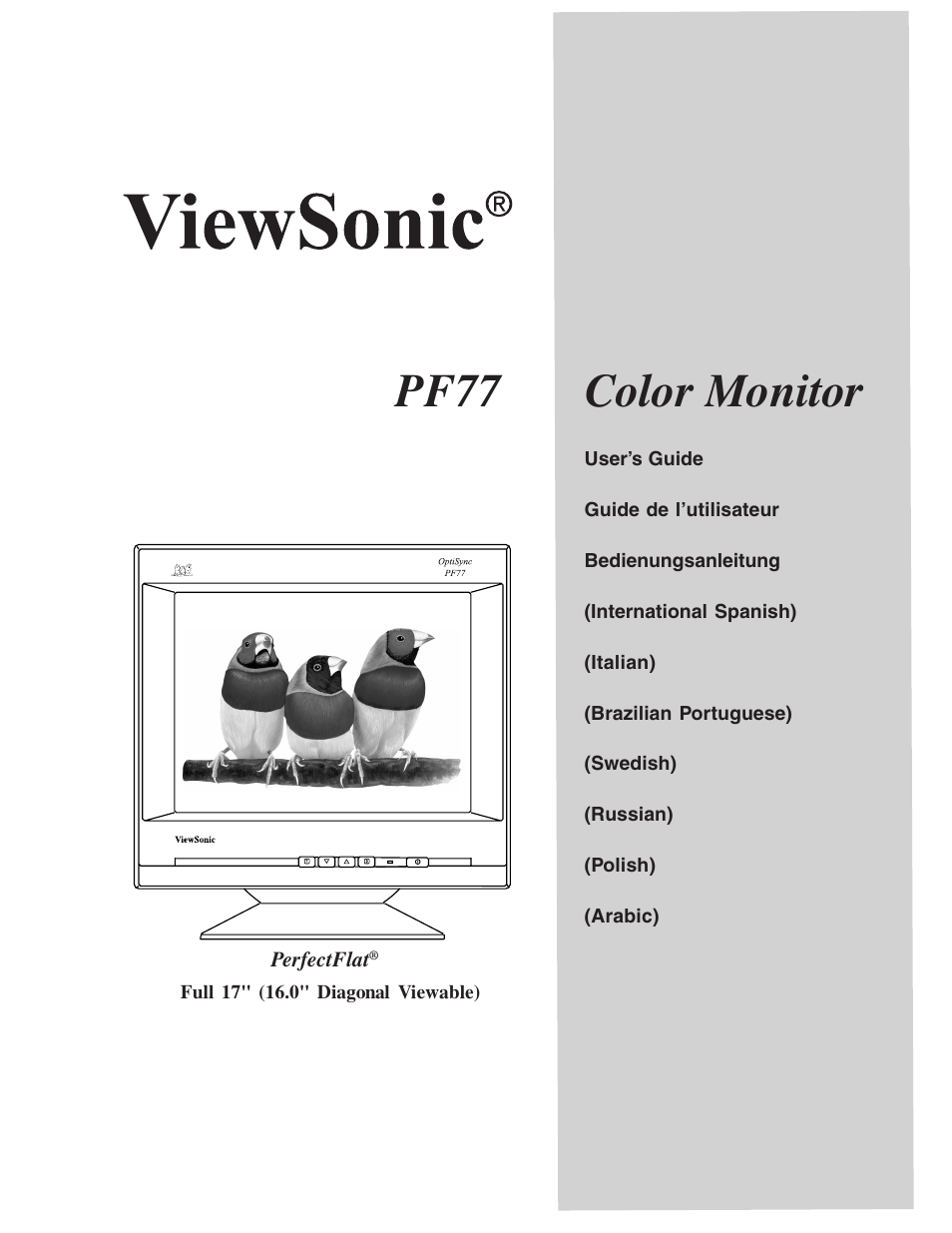 VIEWSONIC PERFECTFLAT PF77 User Manual | 18 pages