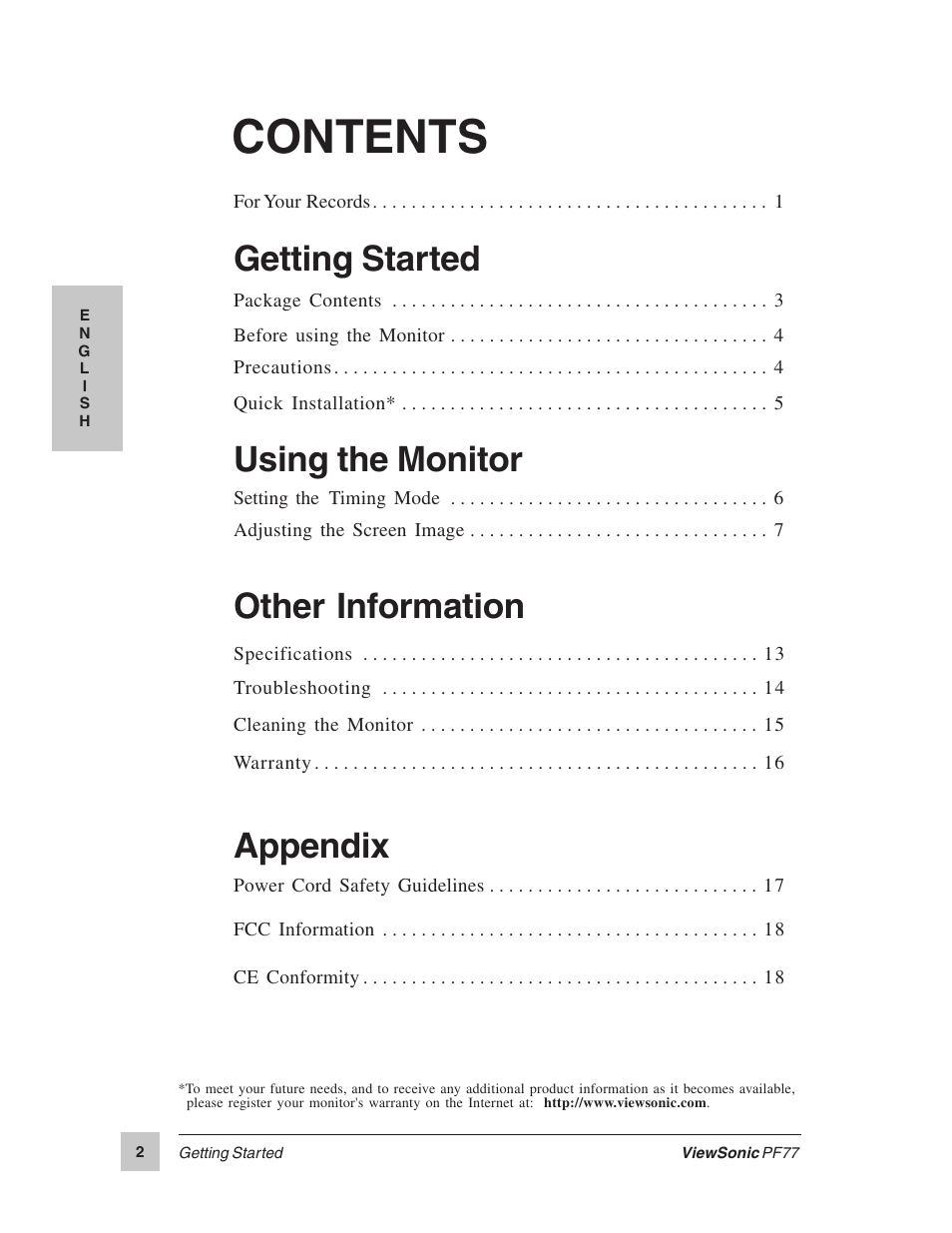 VIEWSONIC PERFECTFLAT PF77 User Manual | Page 3 / 18