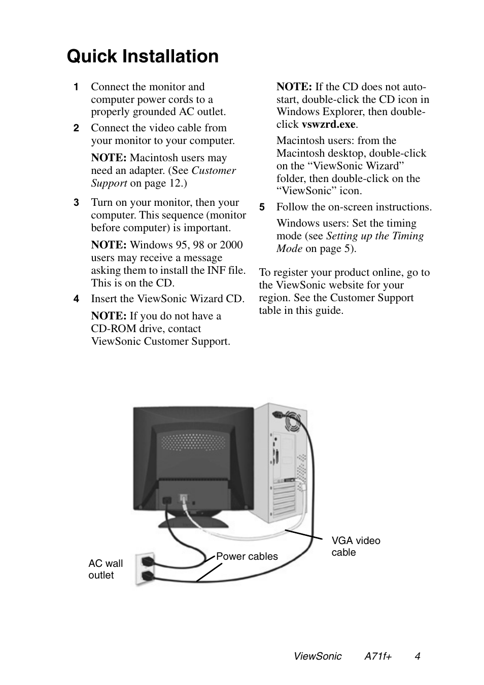 Quick installation | VIEWSONIC A71F+ User Manual | Page 7 / 18