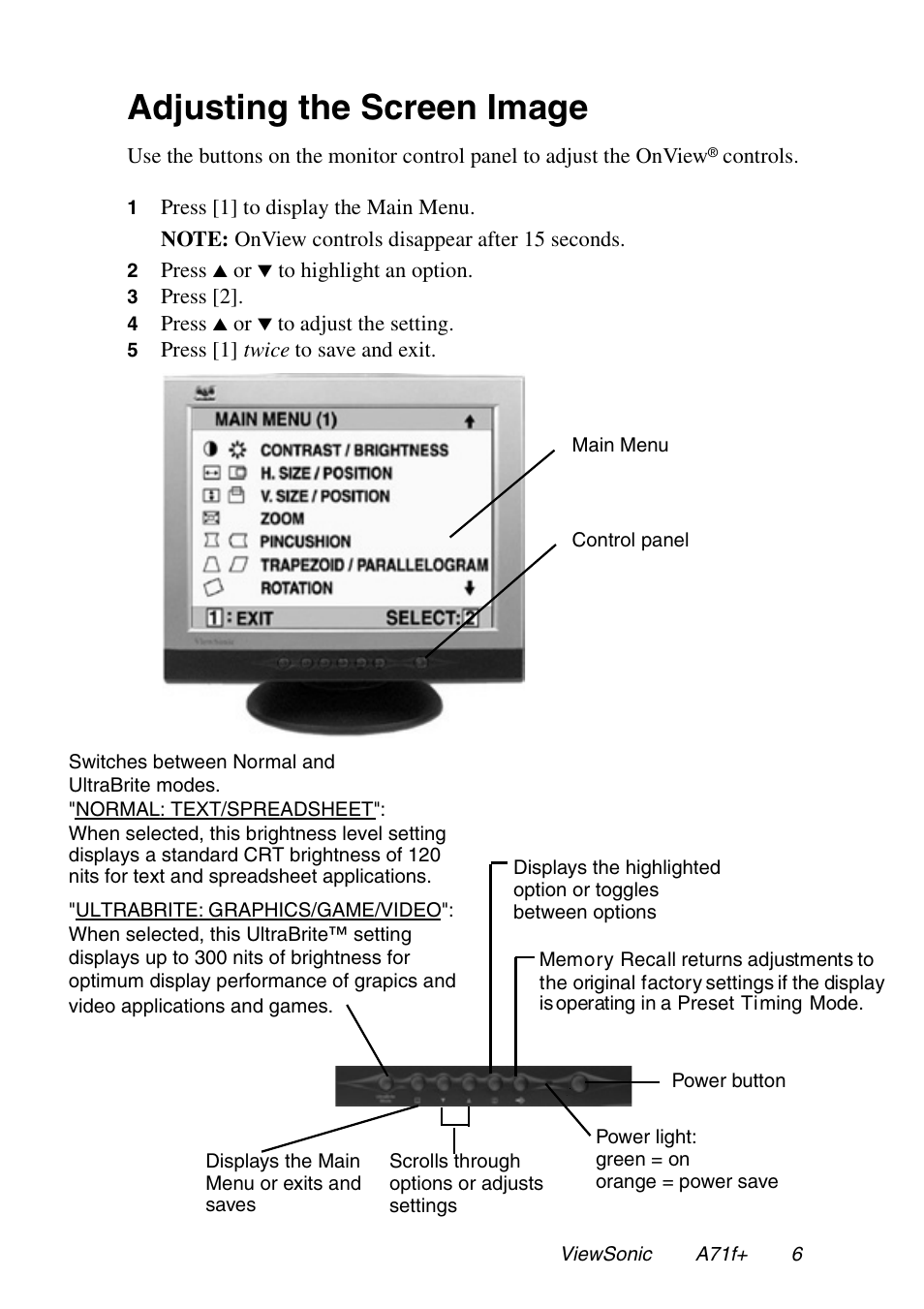 Adjusting the screen image | VIEWSONIC A71F+ User Manual | Page 9 / 18