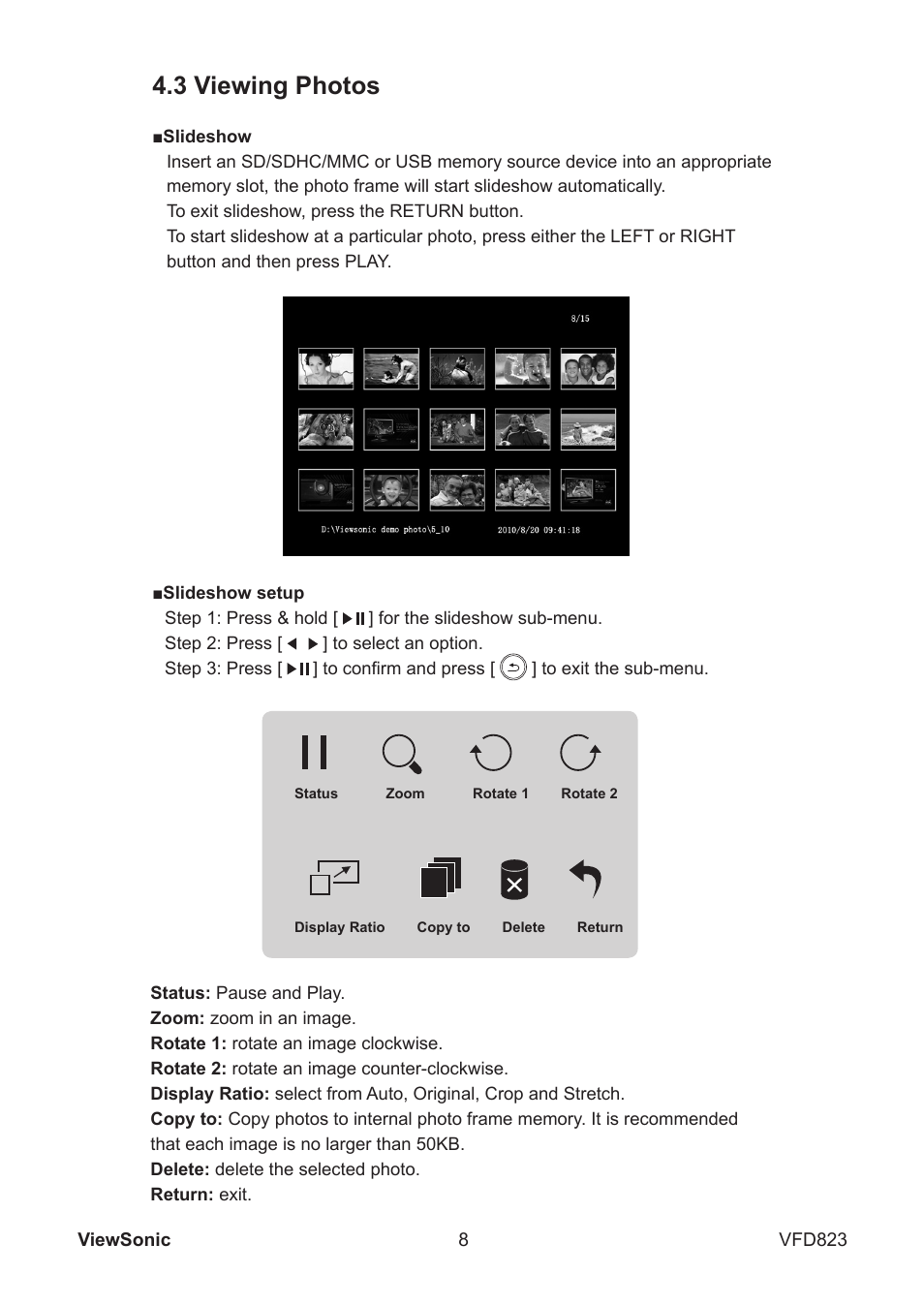 3 viewing photos | VIEWSONIC VFD823 User Manual | Page 13 / 22