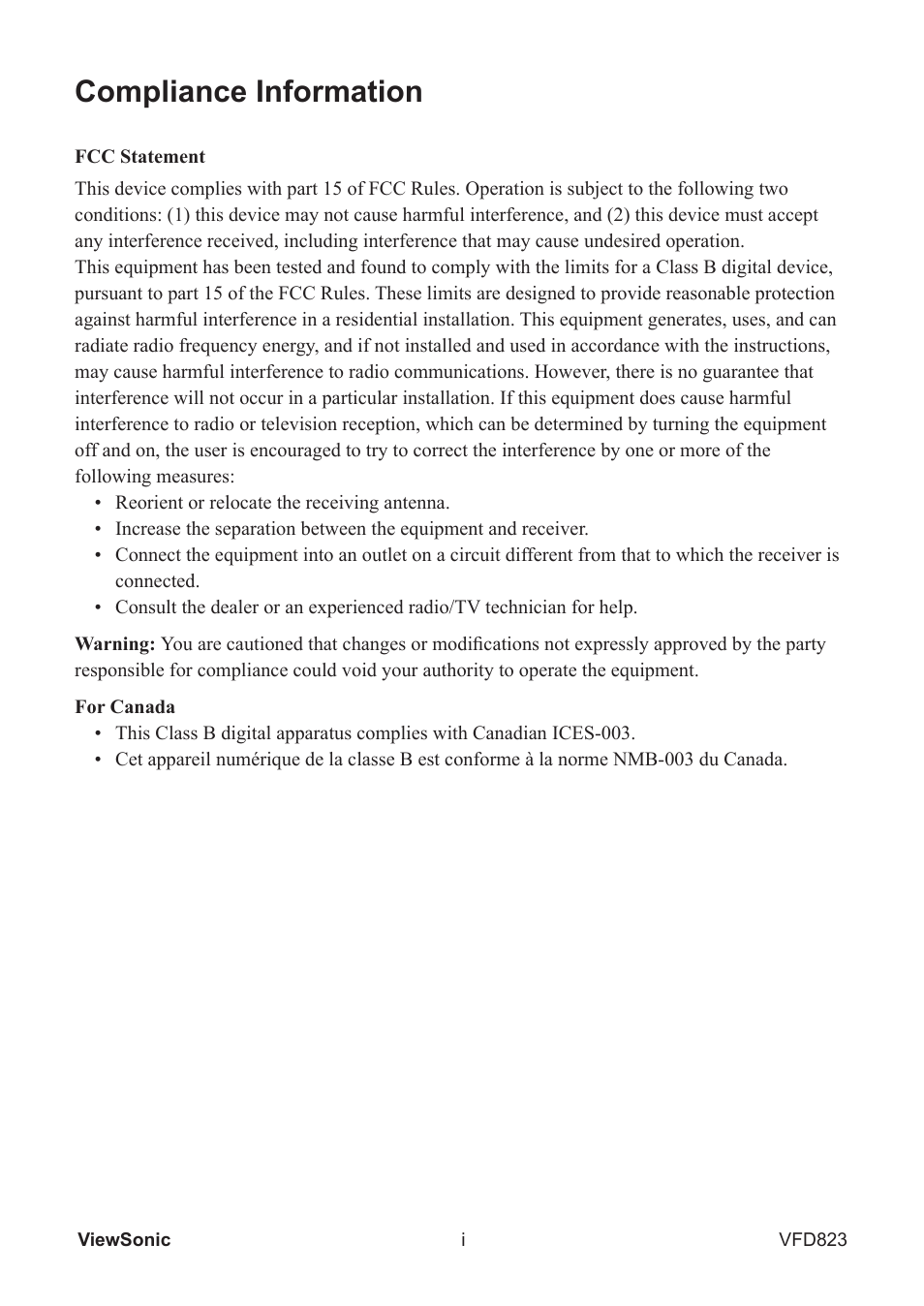 Compliance information | VIEWSONIC VFD823 User Manual | Page 2 / 22