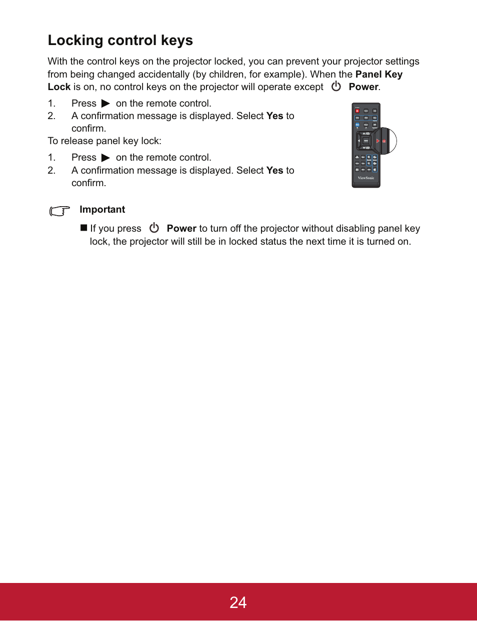 Locking control keys | VIEWSONIC PJD5233 User Manual | Page 27 / 54