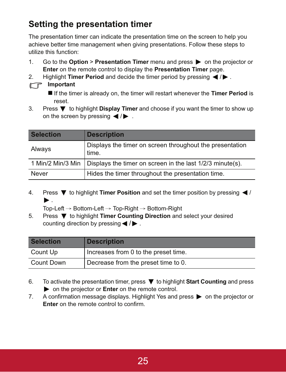 Setting the presentation timer | VIEWSONIC PJD5233 User Manual | Page 28 / 54