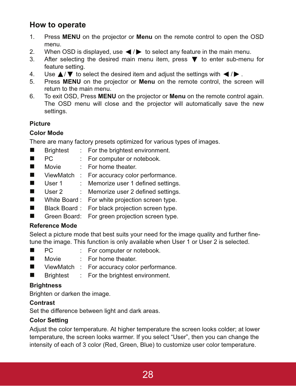 How to operate | VIEWSONIC PJD5233 User Manual | Page 31 / 54