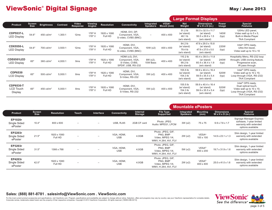 Viewsonic, Digital signage, May / june 2013 | Mountable eposters, Large format displays | VIEWSONIC N2201w User Manual | Page 3 / 5