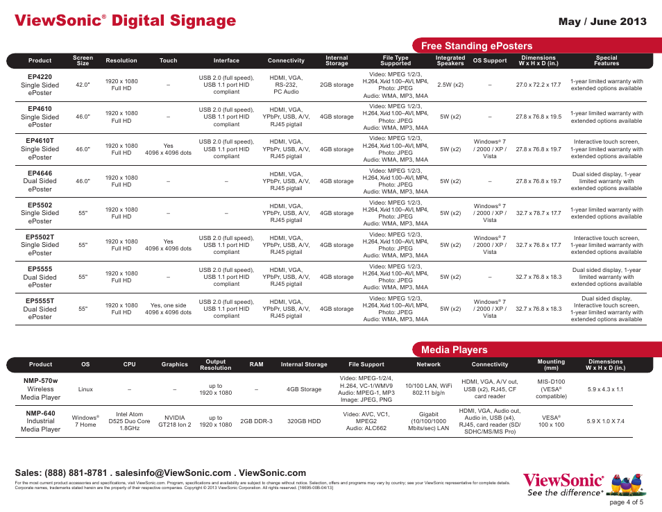 Viewsonic, Digital signage, May / june 2013 | Free standing eposters, Media players | VIEWSONIC N2201w User Manual | Page 4 / 5