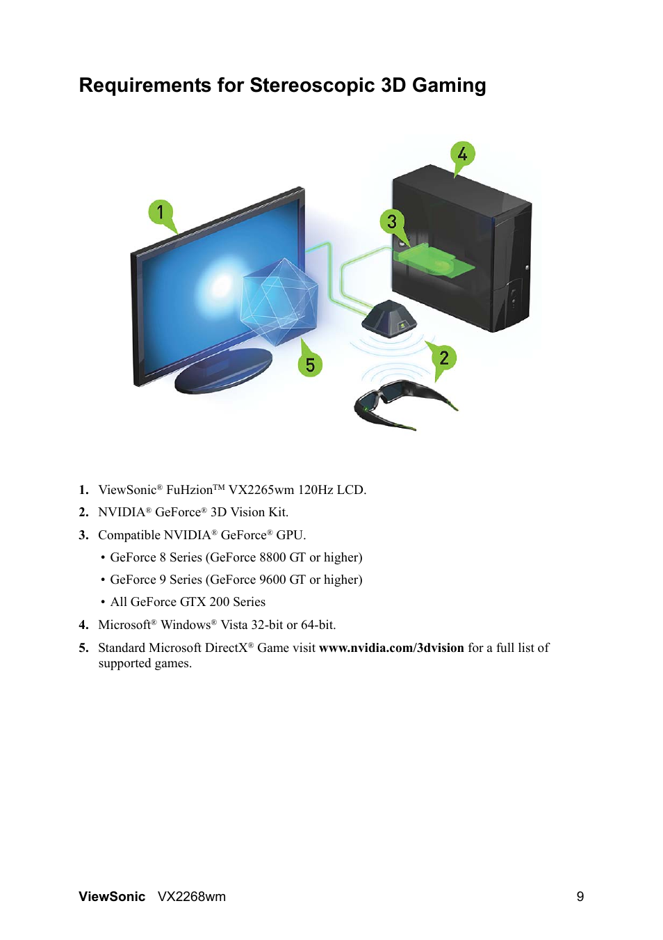 Requirements for stereoscopic 3d gaming | VIEWSONIC VS12538 User Manual | Page 11 / 26