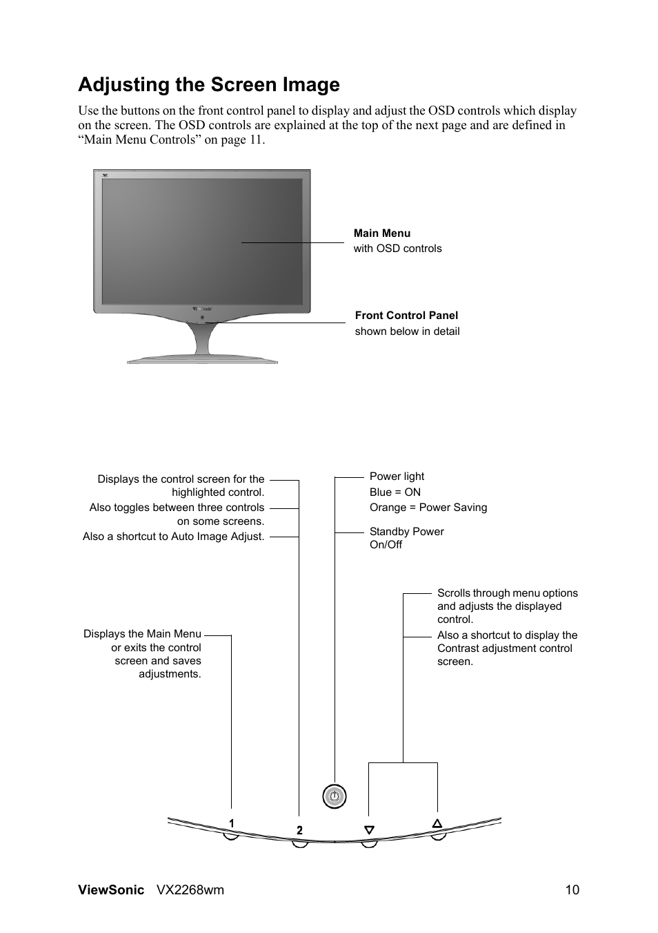 Adjusting the screen image | VIEWSONIC VS12538 User Manual | Page 12 / 26