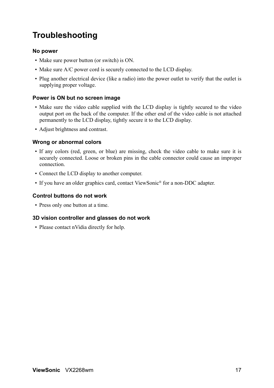 Troubleshooting | VIEWSONIC VS12538 User Manual | Page 19 / 26