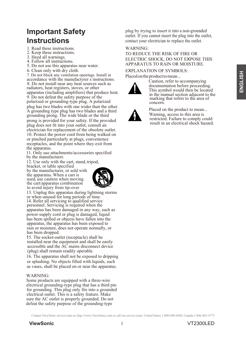 Important safety instructions | VIEWSONIC VS13215-1M User Manual | Page 2 / 34