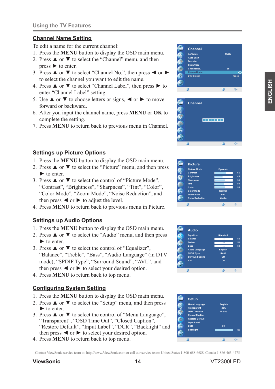 English vt2300led | VIEWSONIC VS13215-1M User Manual | Page 22 / 34