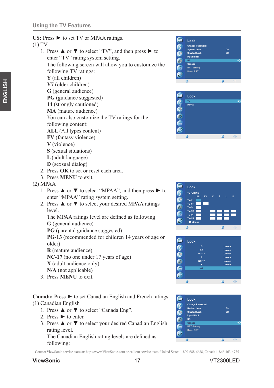 English vt2300led | VIEWSONIC VS13215-1M User Manual | Page 25 / 34