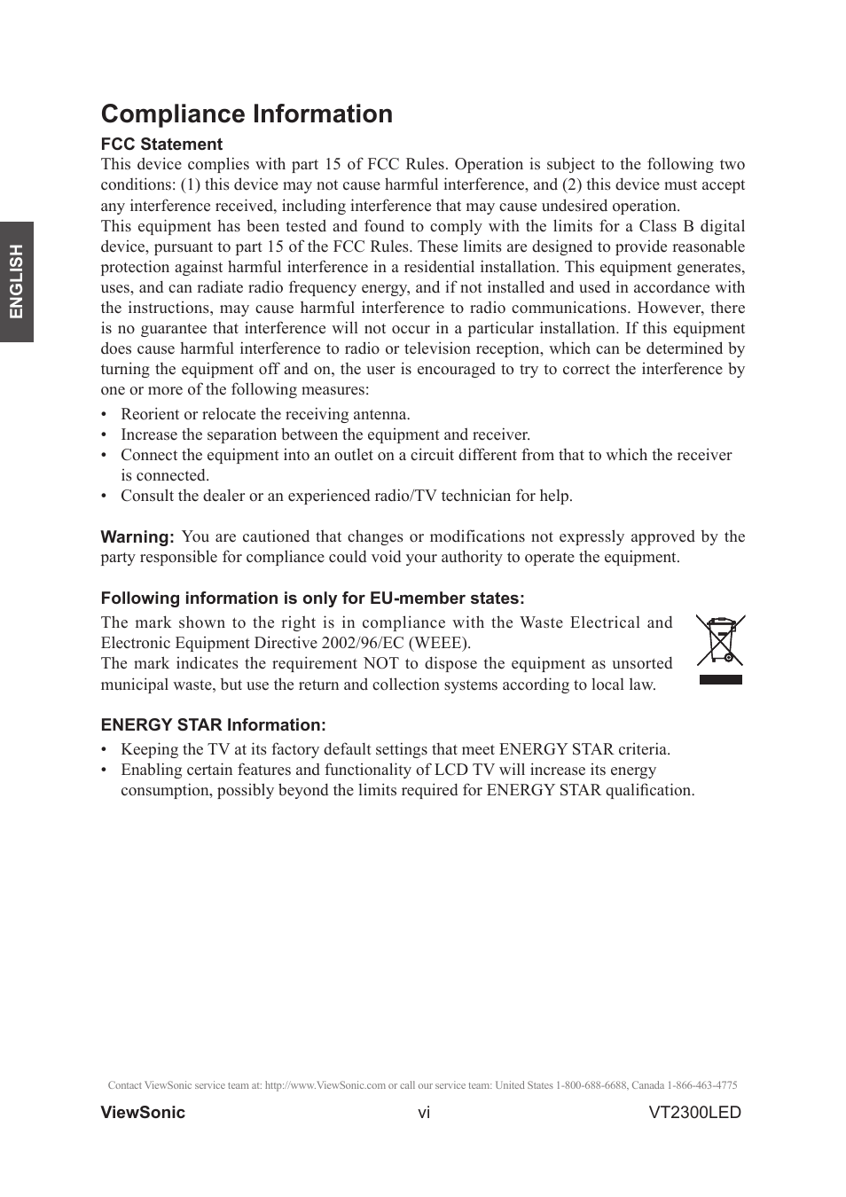 Compliance information | VIEWSONIC VS13215-1M User Manual | Page 7 / 34