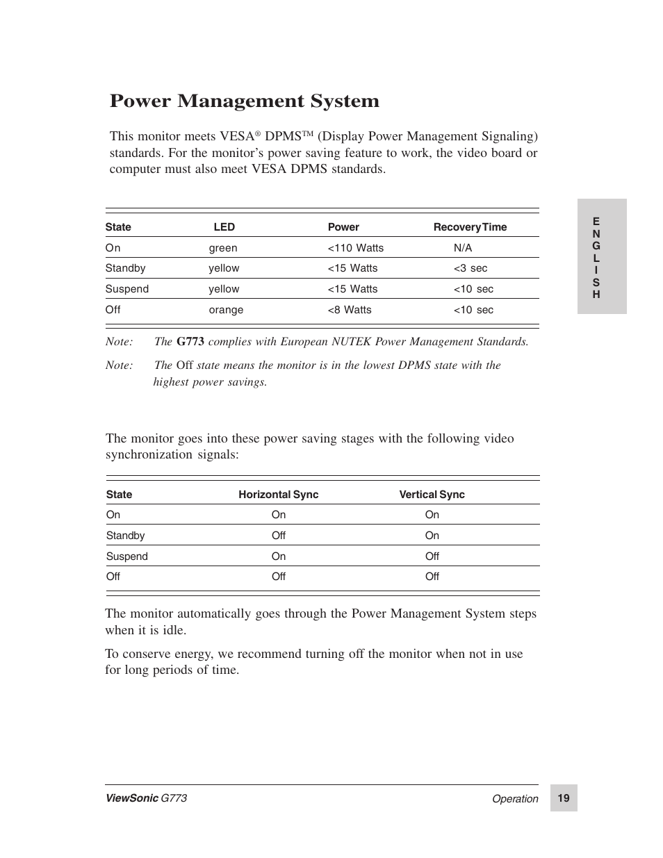 Power management system | VIEWSONIC G773 User Manual | Page 26 / 32