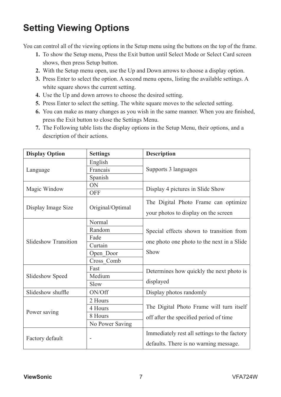Setting viewing options | VIEWSONIC VS13471  ES User Manual | Page 8 / 14