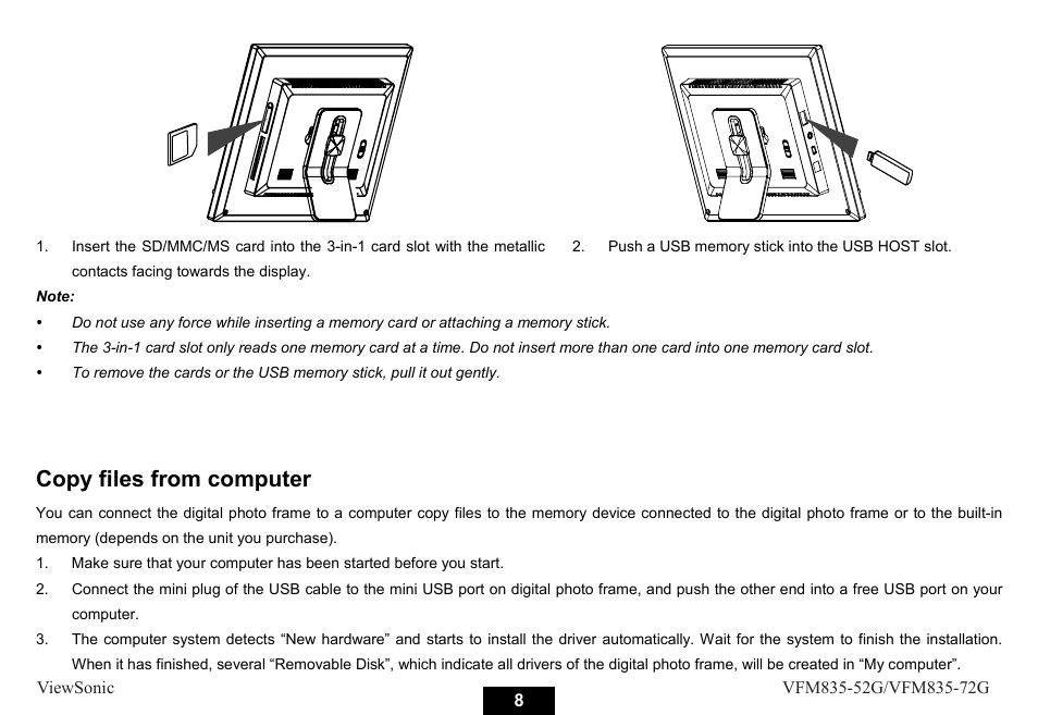 Copy files from computer | VIEWSONIC VFM835-52G User Manual | Page 13 / 31