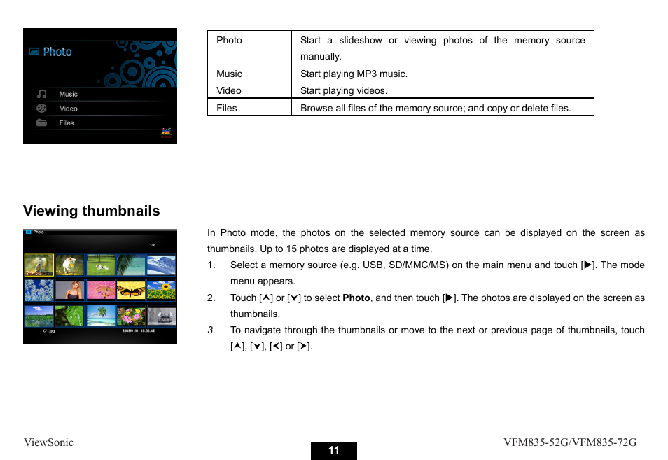 Viewing thumbnails | VIEWSONIC VFM835-52G User Manual | Page 16 / 31