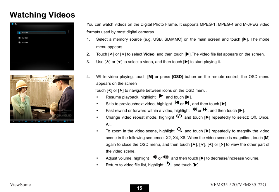 Watching videos | VIEWSONIC VFM835-52G User Manual | Page 20 / 31