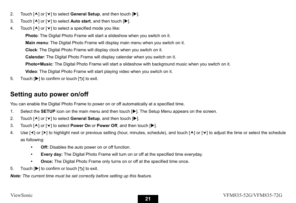 Setting auto power on/off | VIEWSONIC VFM835-52G User Manual | Page 26 / 31