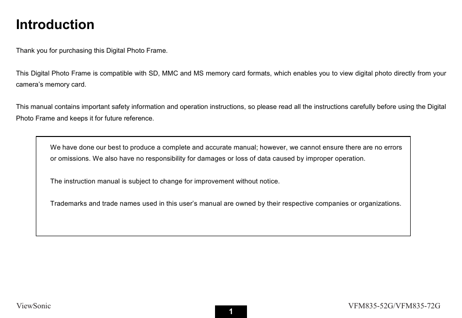 Introduction | VIEWSONIC VFM835-52G User Manual | Page 6 / 31