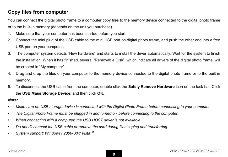 Copy files from computer | VIEWSONIC VFM735W-72G User Manual | Page 15 / 35