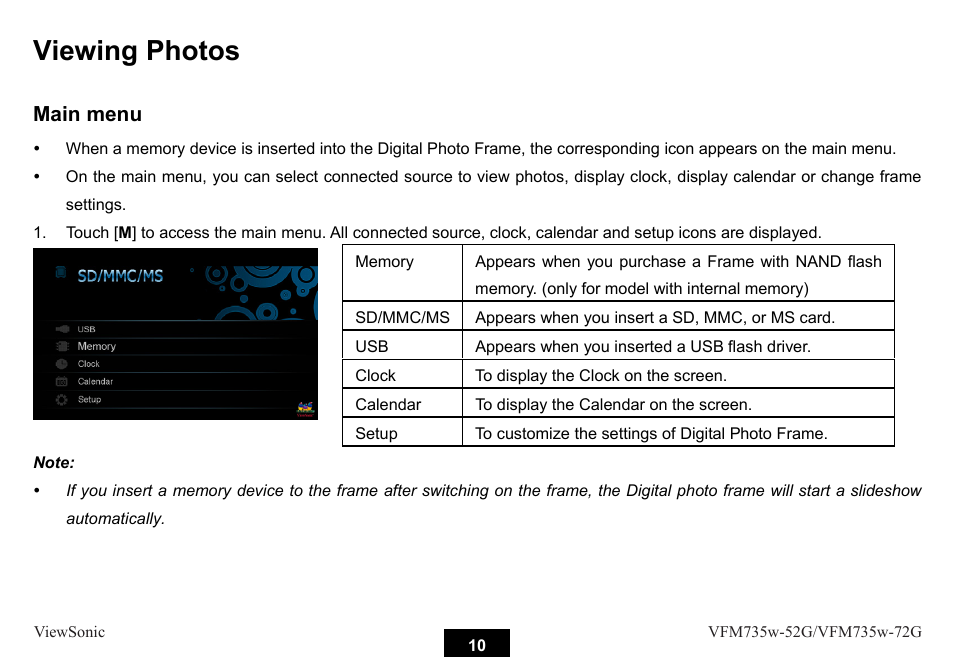Viewing photos | VIEWSONIC VFM735W-72G User Manual | Page 16 / 35