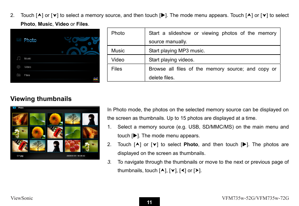 Viewing thumbnails | VIEWSONIC VFM735W-72G User Manual | Page 17 / 35