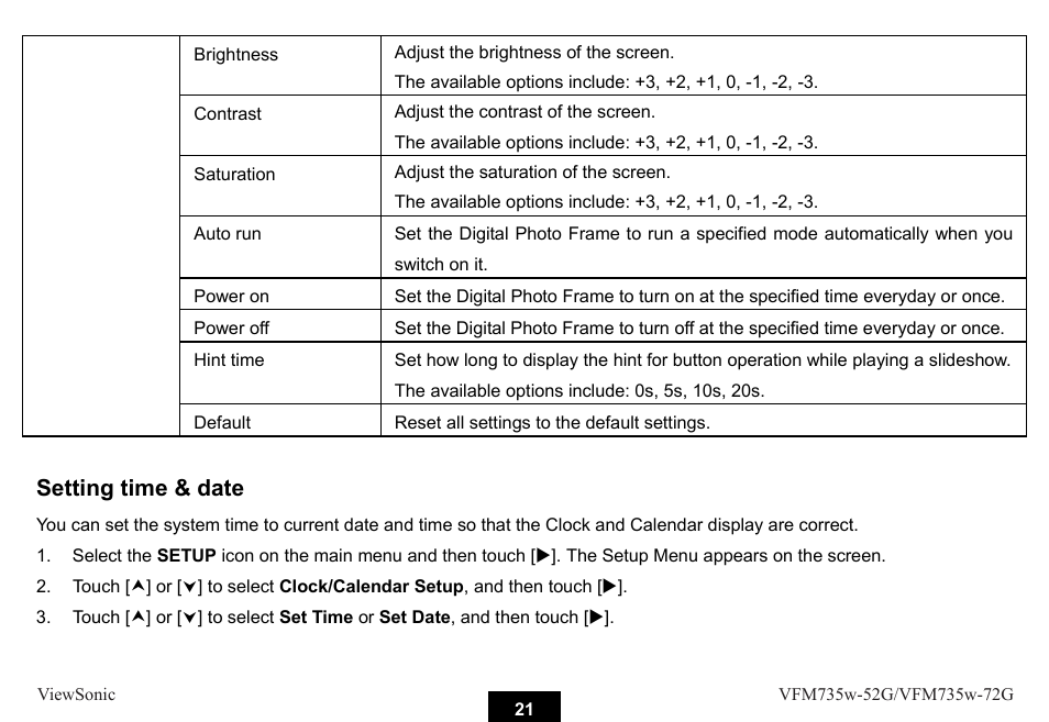 Setting time & date | VIEWSONIC VFM735W-72G User Manual | Page 27 / 35