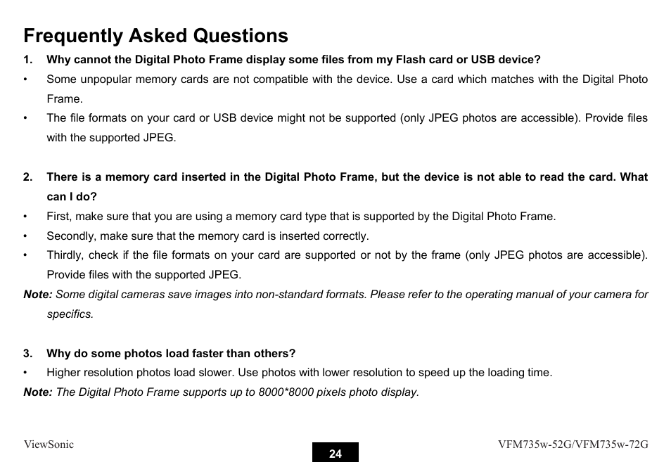 Frequently asked questions | VIEWSONIC VFM735W-72G User Manual | Page 30 / 35
