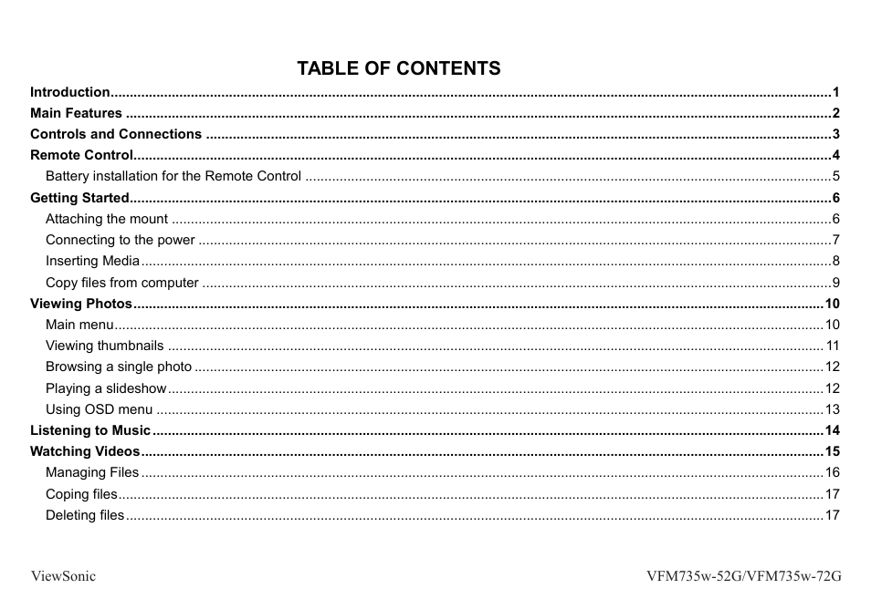 VIEWSONIC VFM735W-72G User Manual | Page 5 / 35