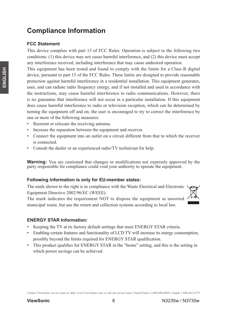 Compliance information | VIEWSONIC VS11770-2M User Manual | Page 13 / 50