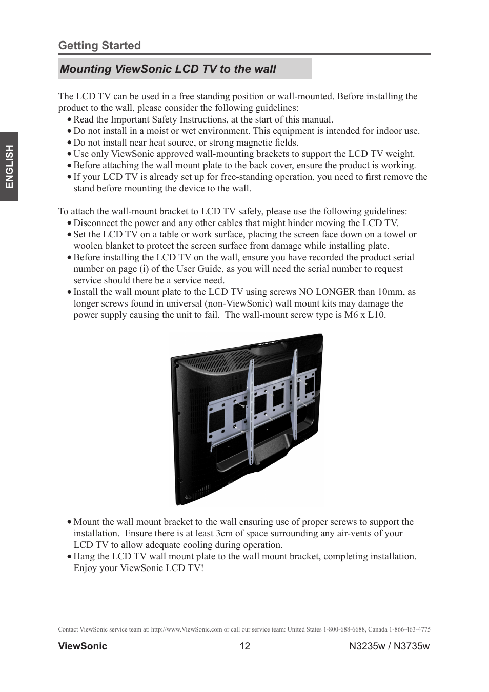 Mounting viewsonic lcd tv to the wall | VIEWSONIC VS11770-2M User Manual | Page 17 / 50