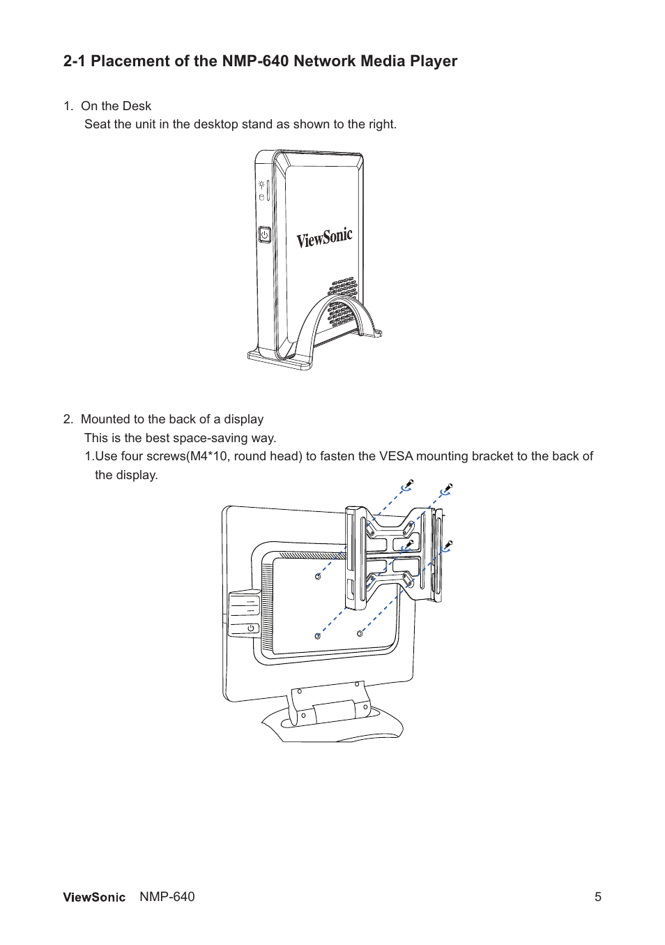 页 12, 1 placement of the nmp-640 network media player | VIEWSONIC VS13920 User Manual | Page 11 / 31