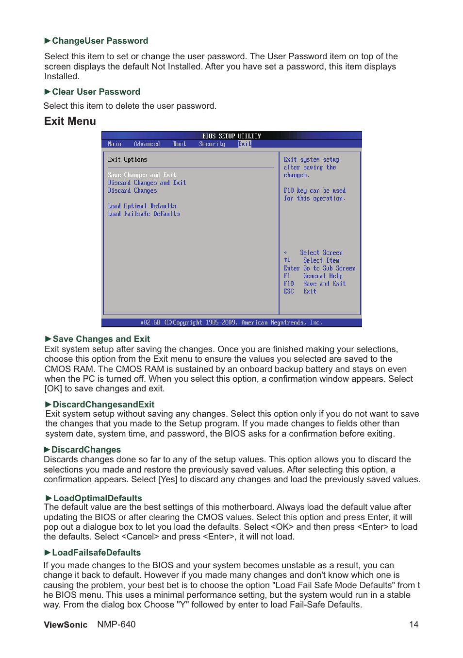 页 20, Exit menu | VIEWSONIC VS13920 User Manual | Page 19 / 31