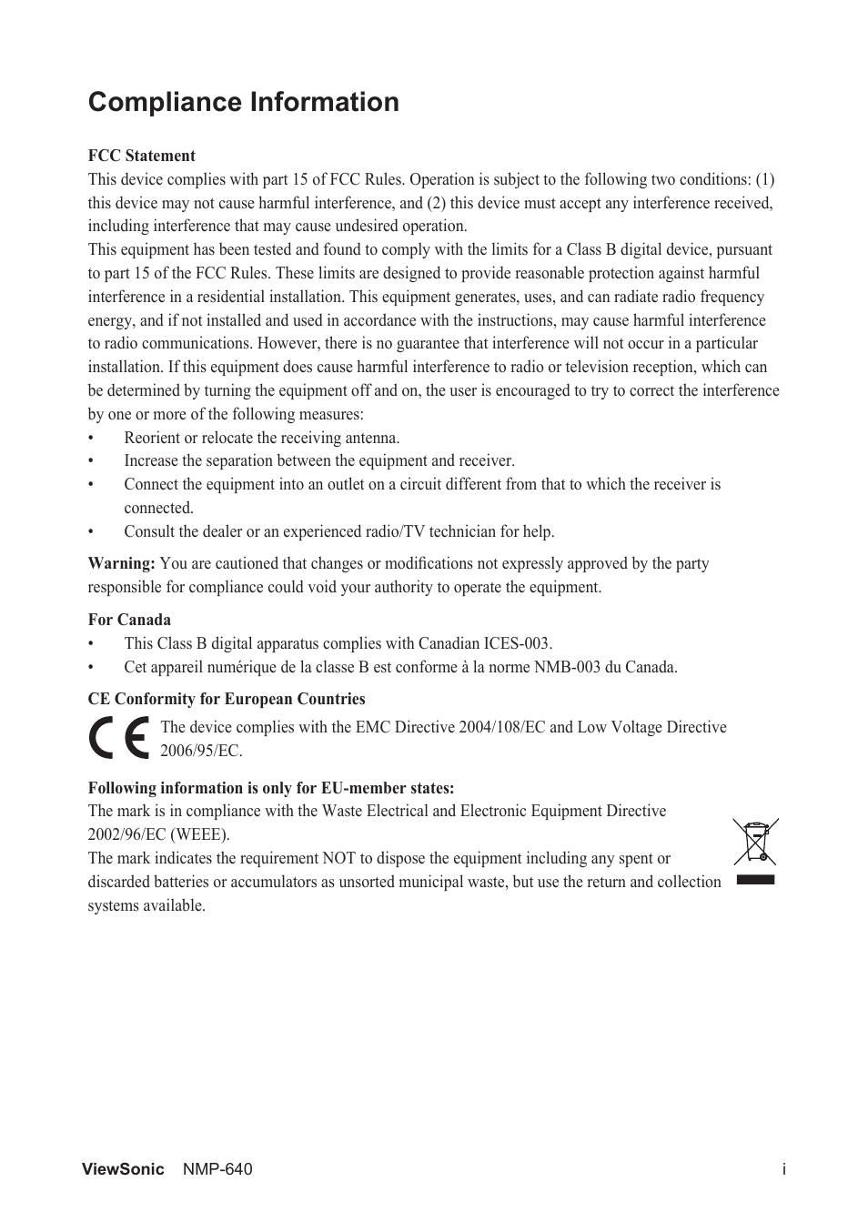 Compliance information | VIEWSONIC VS13920 User Manual | Page 2 / 31