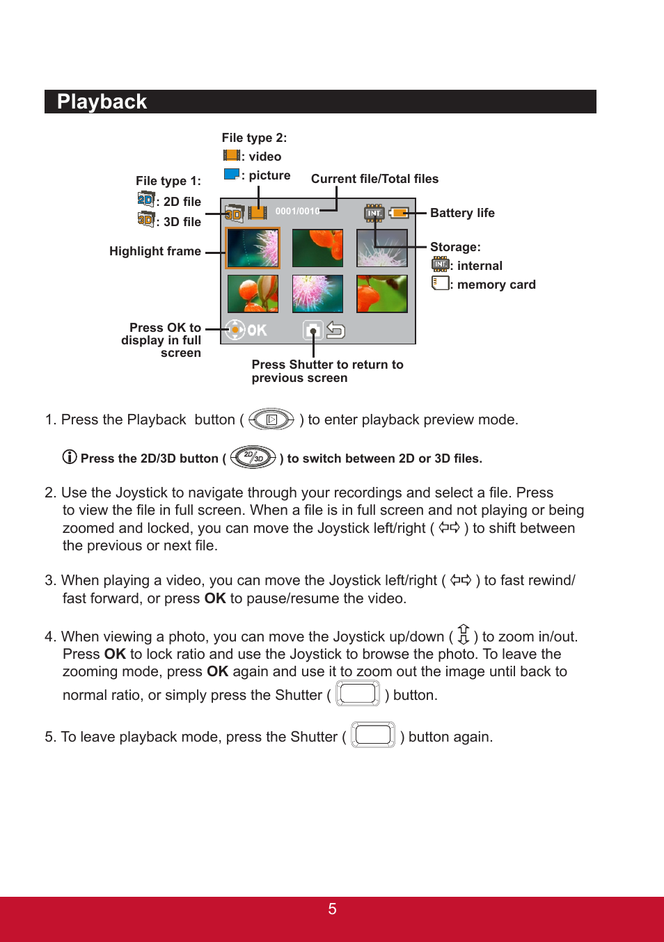 Playback | VIEWSONIC 3D SNAP 3DSC5 User Manual | Page 11 / 25